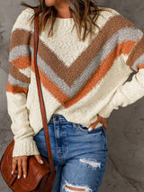 Beige Chevron Stripe Drop Shoulder Knit Pullover from MsDressly