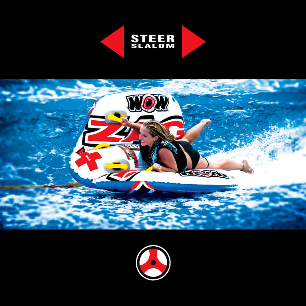 WOW Sports Zig Zag 1 Person Steerable and Towable Water Tube For Pool and Lake