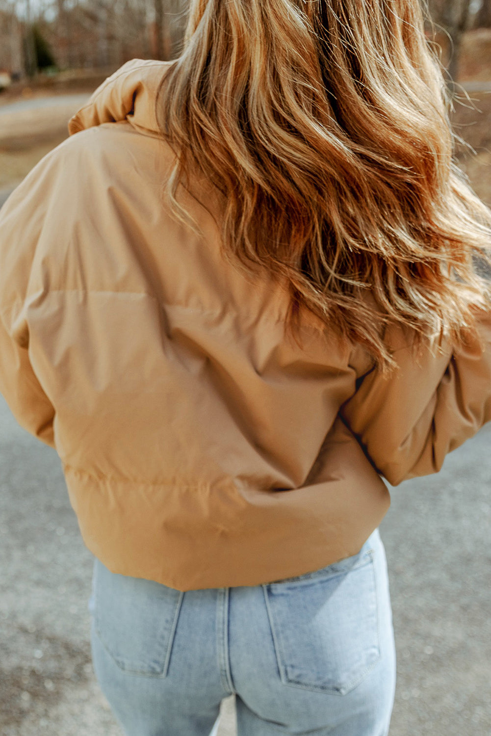 Brown Zip Up Pocketed Puffer Coat From MsDressly