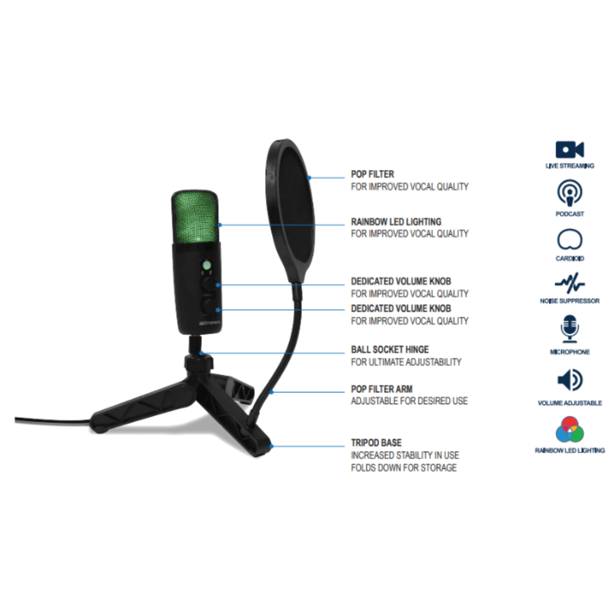 Emerson USB Gaming and Streaming Condenser Microphone with LED Lighting from Jupiter Gear Home