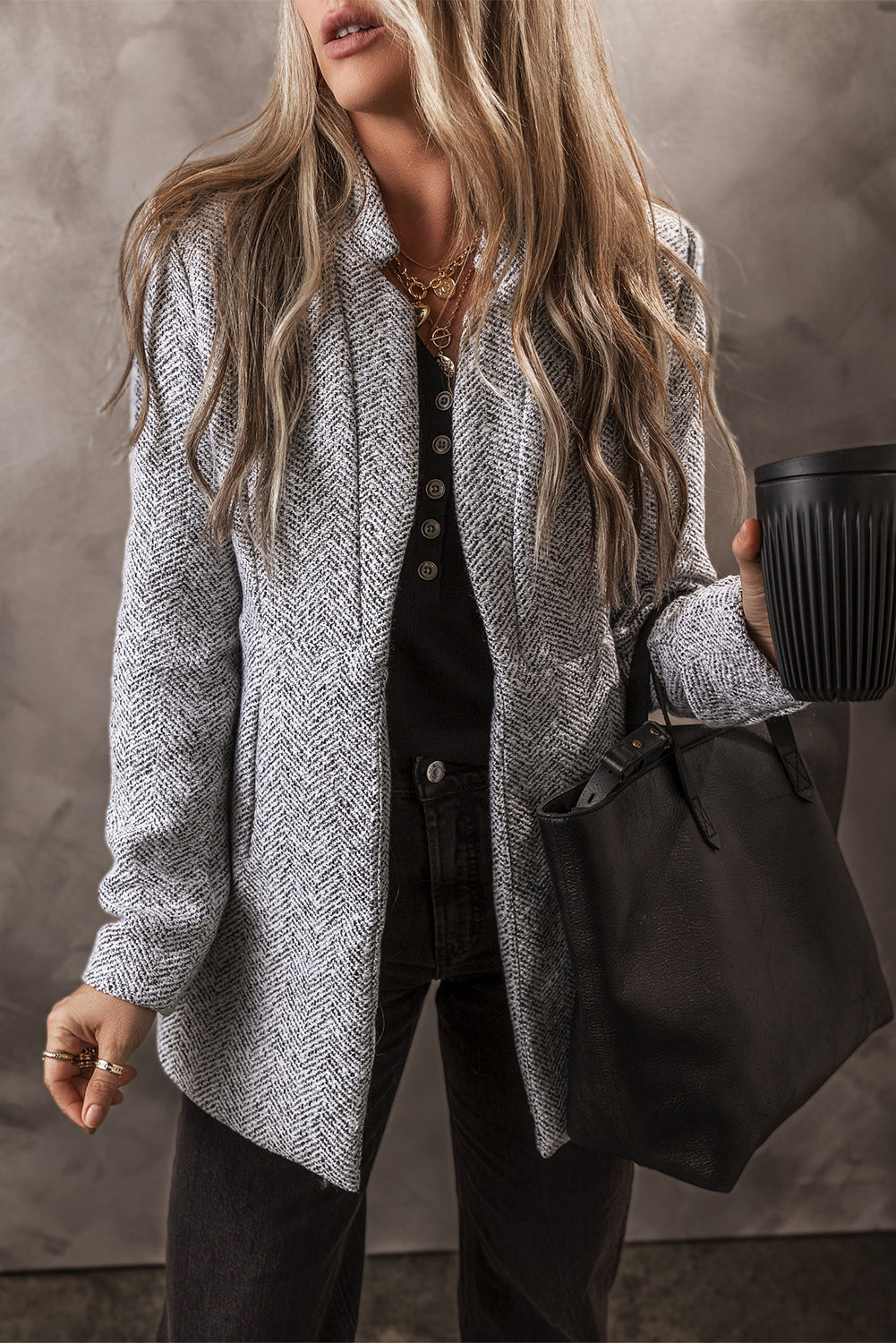Aitana Lapel Collar Long Jacket with Pocket from Threaded Pear