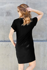 Basic Bae Bamboo Full Size Round Neck Short Sleeve Dress with Pockets from Enfance-Heureuse