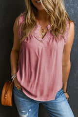 Savan Button Split Neck Ruffled Trim Tank Top From Threaded Pear