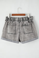 Blaire Zipped Light Wash Cuffed Edge Denim Shorts from Threaded Pear