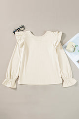 Beige Ruffled Flounce Sleeve Corduroy Blouse from MsDressly