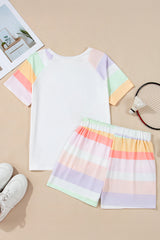 Paislee Rainbow Striped T Shirt and Shorts Set from Threaded Pear