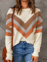 Beige Chevron Stripe Drop Shoulder Knit Pullover from MsDressly