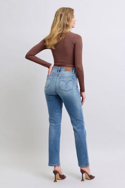 Judy Blue Full Size Run Vintage Wash Thermal Straight Jeans from Enfance-Heureuse