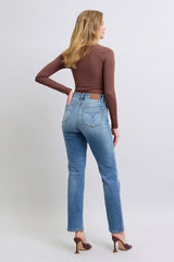 Judy Blue Full Size Run Vintage Wash Thermal Straight Jeans from Enfance-Heureuse
