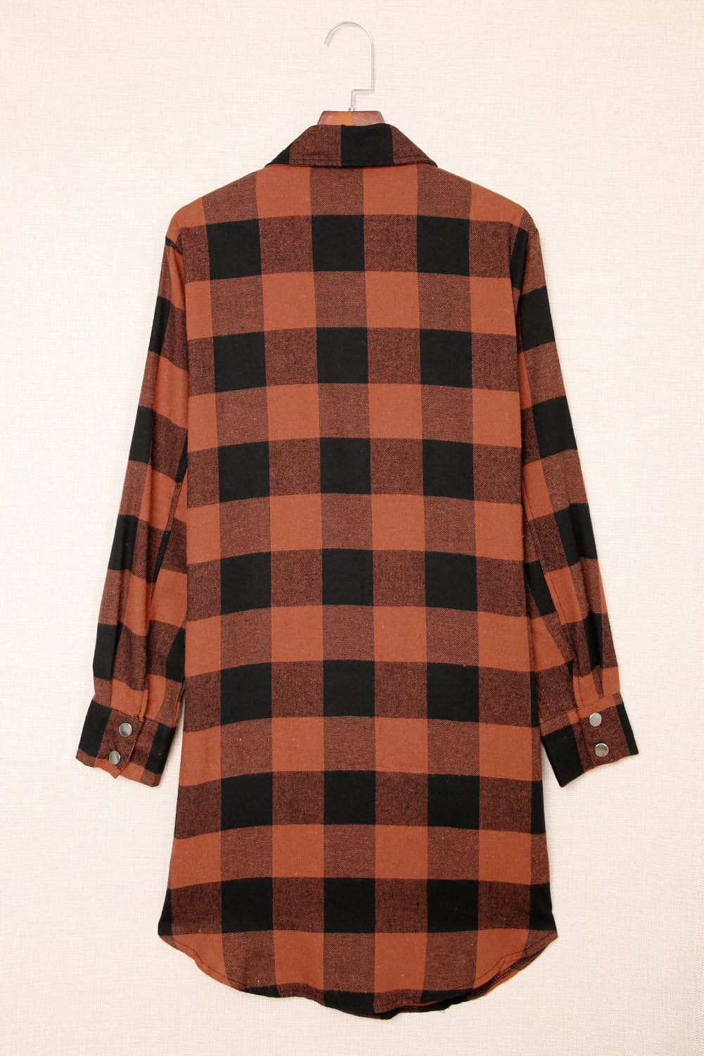 Brown Turn-down Collar Plaid Shirt Coat From MsDressly