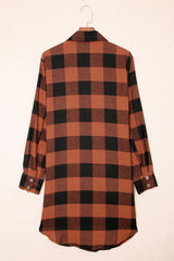 Brown Turn-down Collar Plaid Shirt Coat From MsDressly