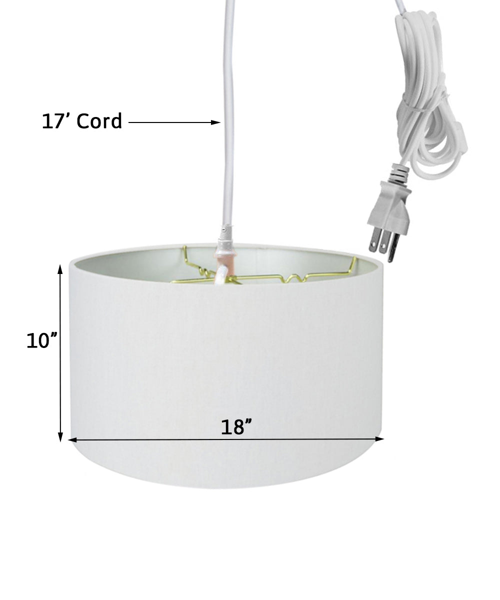 Light Swag Plug-In Pendant 18"w White Linen Shade, 17' White Cord From LampsUSA