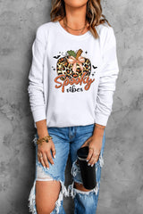 Beige Spooky Leopard Pumpkin Print Crew Neck Sweatshirt from MsDressly
