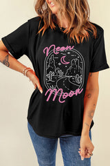 Black neon moon Letter Graphic Short Sleeve Top from MsDressly