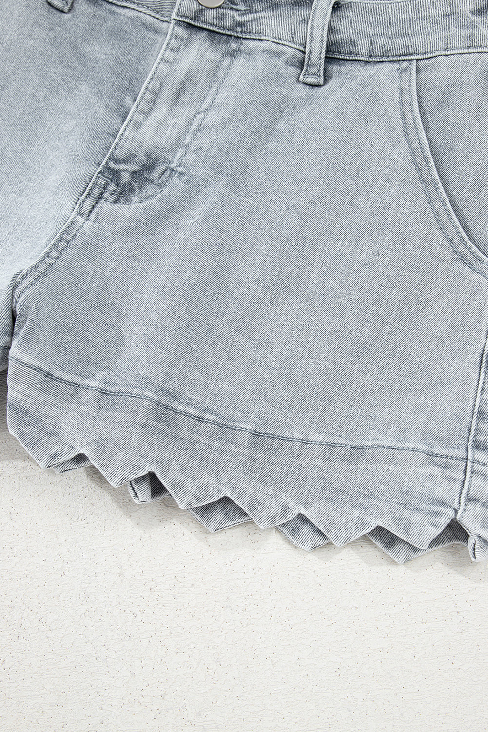 Scalloped Acid Wash High Waist Denim Shorts from Threaded Pear