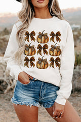 Beige Pumpkin Leopard Bow Knot Print Pullover Sweatshirt from MsDressly