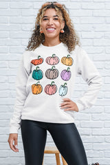 Beige Vibrant Pumpkins Print Crew Neck Halloween Sweatshirt from MsDressly