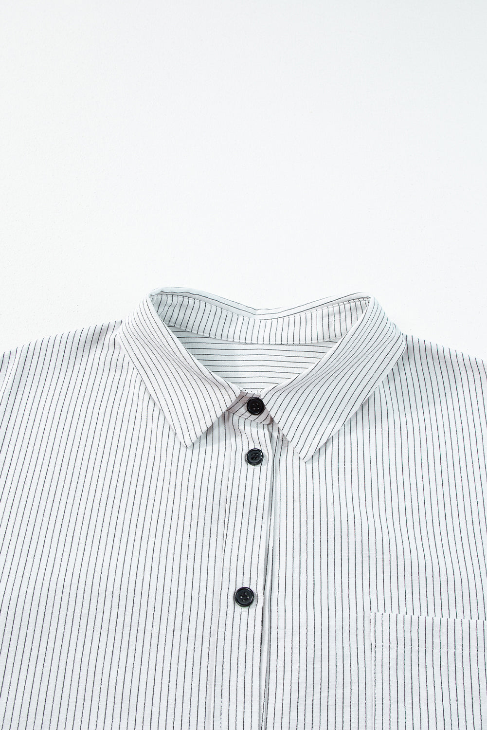 Black Stripe Roll-tab Sleeve Pocketed Long Shirt from MsDressly