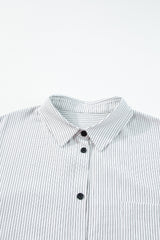 Black Stripe Roll-tab Sleeve Pocketed Long Shirt from MsDressly