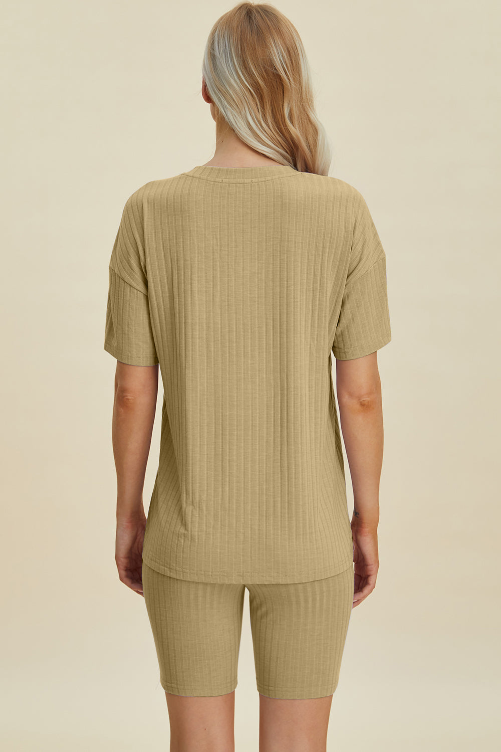 Basic Bae Full Size Ribbed V-Neck Short Sleeve Top and Shorts Set from Enfance-Heureuse