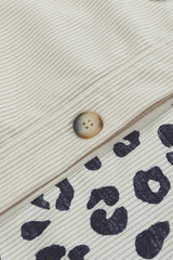 Apricot Corduroy Jacket with Leopard Print Details and Pockets from MsDressly