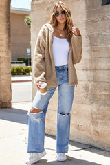 Fleece Zip Up Drawstring Hooded Pocketed Jacket from Threaded Pear