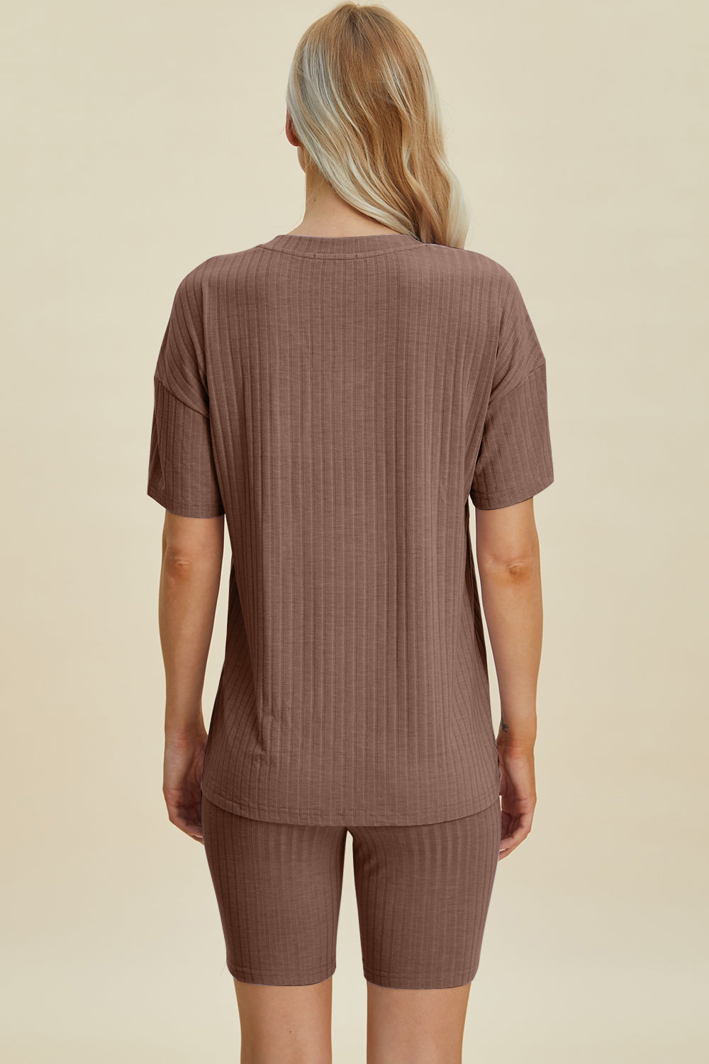 Basic Bae Full Size Ribbed V-Neck Short Sleeve Top and Shorts Set from Enfance-Heureuse