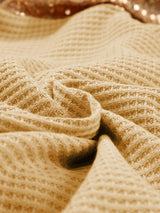 Apricot Sequin Patchwork Waffle Knit Open Back Top with Long Sleeves from MsDressly