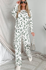 Beige Leopard Animal Print Long Sleeve and Pants Loungewear Set from MsDressly