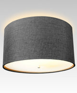 Moderne 16"W Flush Mount Conversion Kit  Granite Gray Burlap Hardback Drum Lampshade From LampsUSA