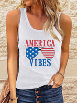 American Flag Print Graphic Sunglasses White Tank Top From MsDressly