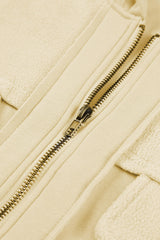 Apricot Flap Pocket Drawstring Hood Zip Up Jacket from MsDressly
