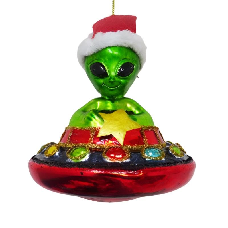 Alien and UFO Glass Christmas Ornament from OrnamentallyYou