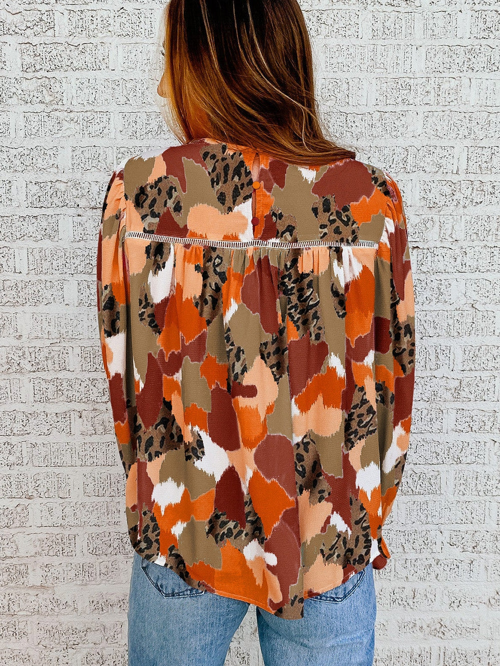 Abstract Leopard Print Puffy Sleeve Blouse from MsDressly