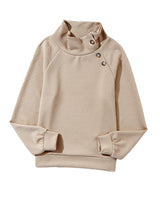 Apricot Textured High Neck Sweatshirt with Unique Asymmetrical Buttons from MsDressly