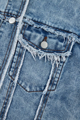 Beau Blue Plaid Print Patchwork Hooded Raw Hem Denim Jacket from MsDressly