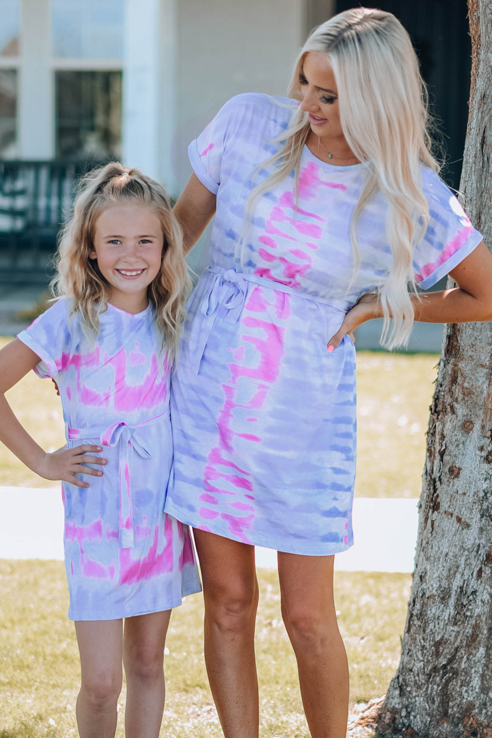 Women Tie-Dye Belted T-Shirt Dress from Enfance-Heureuse