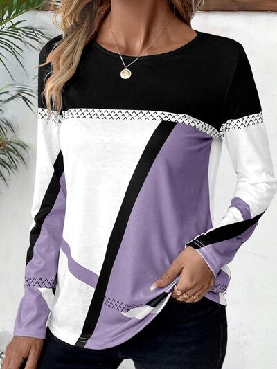 Contrast Round Neck Long Sleeve T-Shirt from Enfance-Heureuse