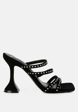 Face Me Studded Spool Heel Multi Strap Sandals from London Rag International
