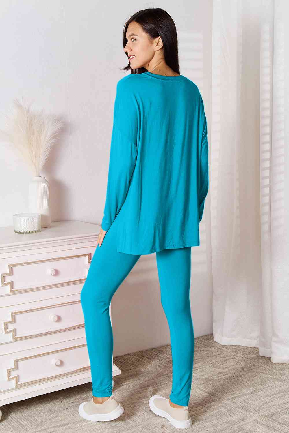 Basic Bae Full Size V-Neck Soft Rayon Long Sleeve Top and Pants Lounge Set from Enfance-Heureuse