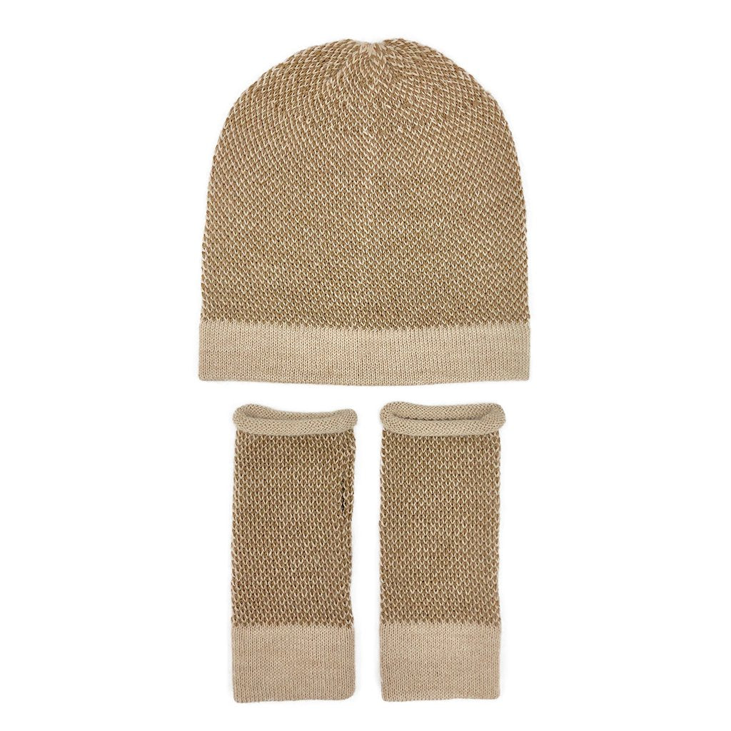 Camel Interwoven Alpaca Beanie from SLATE + SALT