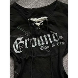 Black Lace-Up Graphic T-Shirt – Fairy Grunge Harajuku Top From Kawaii Stop