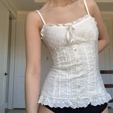 Vintage 90s Button-Up Crop Top – Fairy Grunge Y2K Aesthetic White Frill Tee From Kawaii Stop