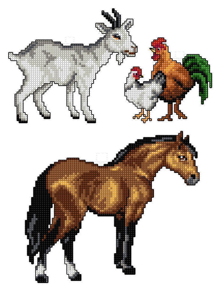 Farm Animals 128CS Counted Cross-Stitch Kit From Wizardi