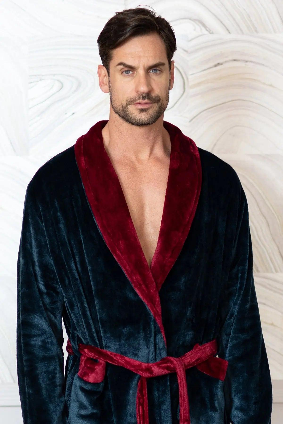 Fleece Bathrobe With Shawl Collar for Men From Lotus Linen