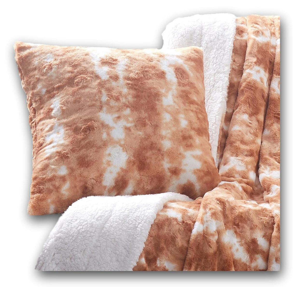 DaDa Bedding Amber Orange Brown & White Cozy Faux Fur Euro Throw Pillow Cover (M3396) from DaDalogy Bedding Collection
