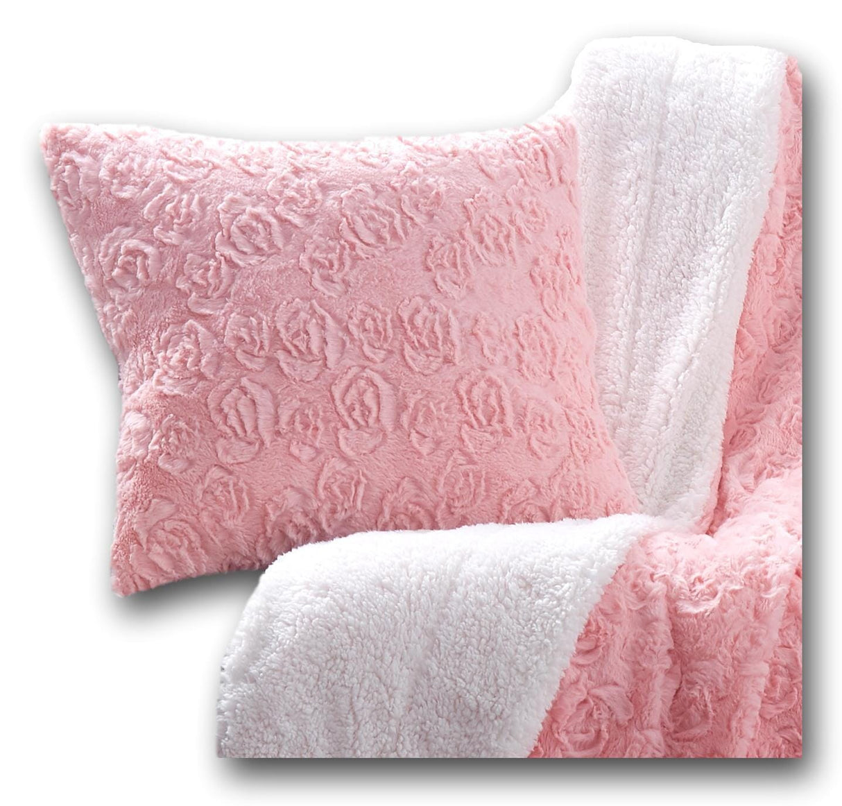 DaDa Bedding Rosey Pastel Blossom Pink Faux Fur Euro Throw Pillow Cover (171752) from DaDalogy Bedding Collection