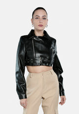 Faux Leather Belted Cropped Jacket from London Rag International