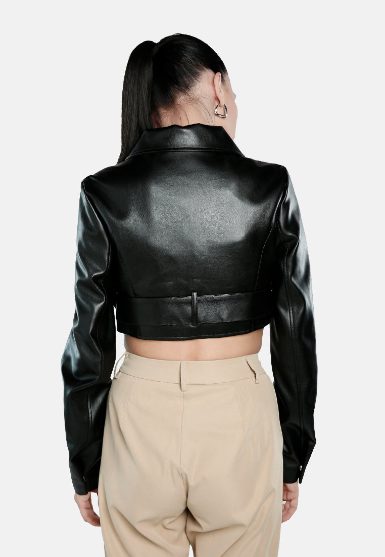 Faux Leather Belted Cropped Jacket from London Rag International