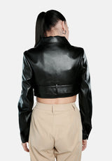 Faux Leather Belted Cropped Jacket from London Rag International
